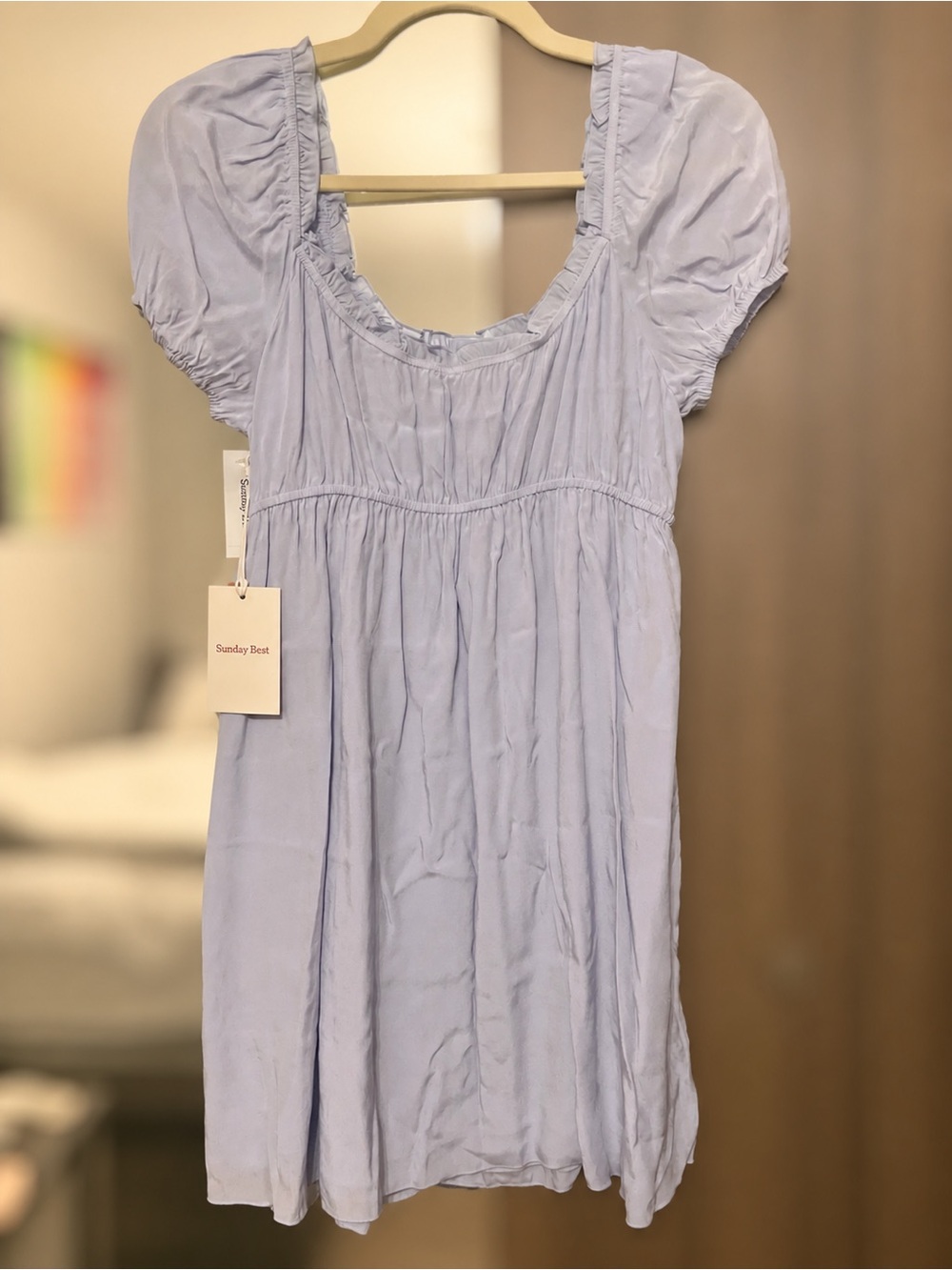 Aritzia Sunday Best Kimberly Dress NWT Dusk Blue Puff Sleeve Mini Dress